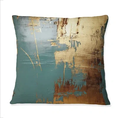 Design Art Exquisite Evening Glow Vintage Gold On Teal - Abstract Geometric Printed Throw Pillow