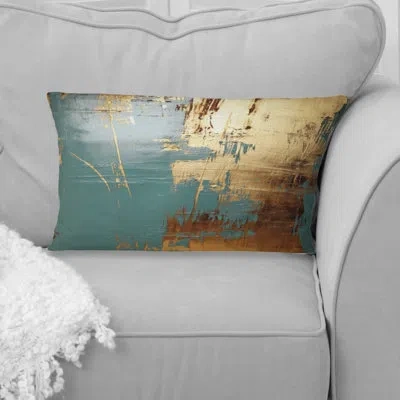 Design Art Exquisite Evening Glow Vintage Gold On Teal - Abstract Geometric Printed Throw Pillow