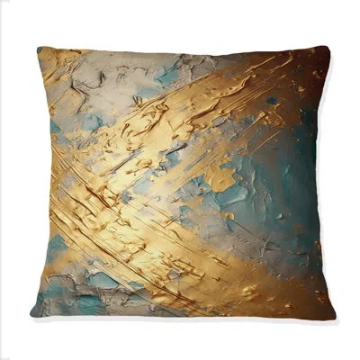 Design Art Exquisite Evening Glow Vintage Gold On Teal I - Abstract Geometric Printed Throw Pillow