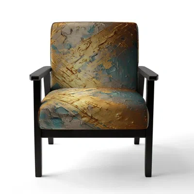 Design Art Exquisite Evening Glow Vintage Gold On Teal I - Upholstered Modern Arm Chair