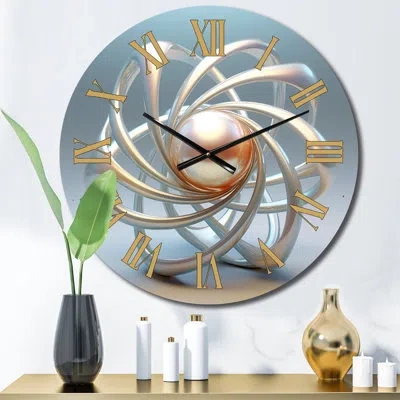 Design Art Exquisite Pearl Core White Silver Designs Metal Wall Clock In Silver;gold