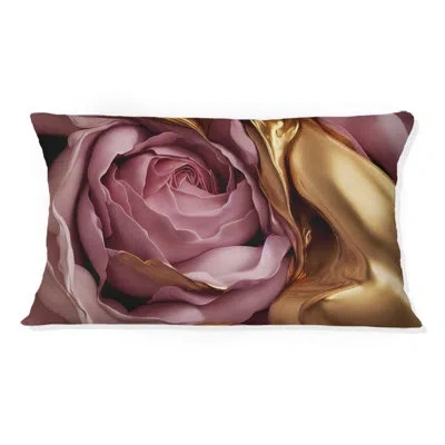 Design Art Exquisite Pink And Gold Glam Roses I - Rose Printed Throw Pillow In Pink;gold