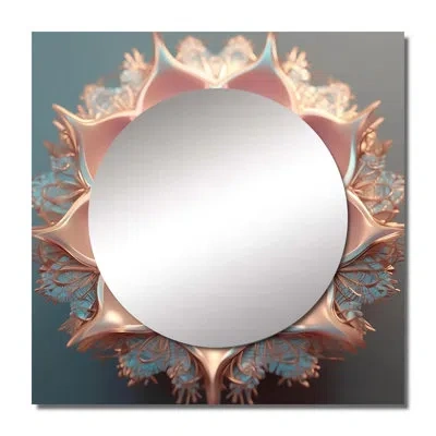 Design Art Exquisite Pink Gold Lotus Mandala Ii - Boho Mandala Square Mirror For Wall Art Decor
