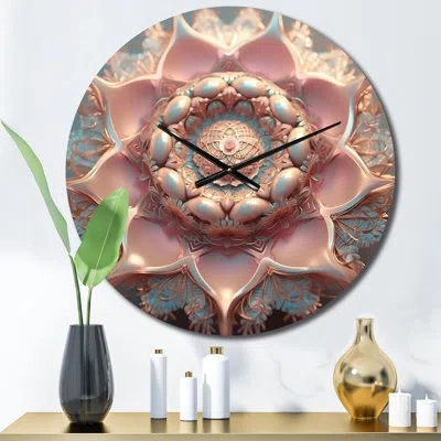 Design Art Exquisite Pink Gold Lotus Mandala Ii Metal Wall Clock In Blue;pink;gold