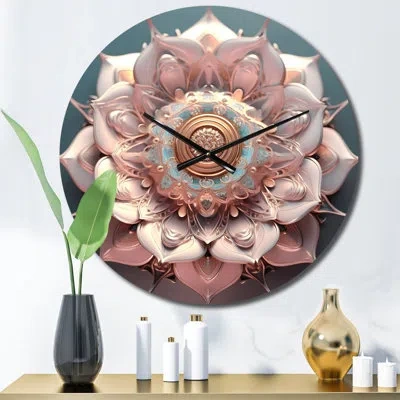 Design Art Exquisite Pink Gold Lotus Mandala Iv Metal Wall Clock