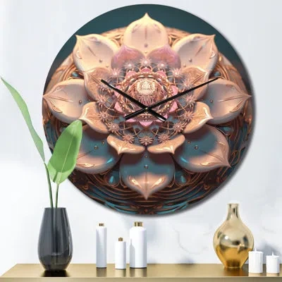Design Art Exquisite Pink Gold Lotus Mandala Vi Metal Wall Clock In Pink;gold