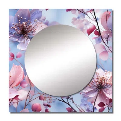Design Art Exquisite Purple Beauty Floral Pattern I - Floral Square Mirror Wall Art For Bathroom