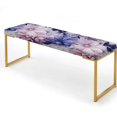 Design Art Exquisite Purple Beauty Floral Pattern Ii - Floral Upholstered Gold Bench
