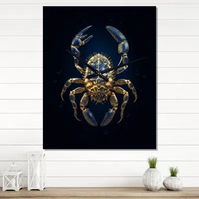 Design Art Exquisite Scorpio Gold On Blue I - Scorpio Wall Clock Oversized In Blue;gold