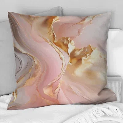Design Art Exquisite Wave Harmony Liquid Gold Pink Blue Ii - Abstract Shapes Printed Throw Pillow In Pink;gold