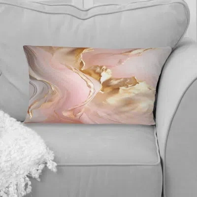 Design Art Exquisite Wave Harmony Liquid Gold Pink Blue Ii - Abstract Shapes Printed Throw Pillow In Pink;gold