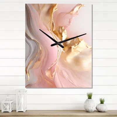 Design Art Exquisite Wave Harmony Liquid Gold Pink Ii - Abstract Shapes Wall Clock In Pink;gold
