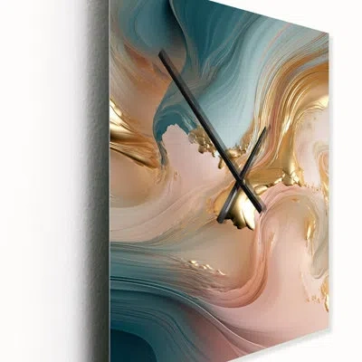 Design Art Exquisite Wave Symphony Liquid Gold Pink V - Abstract Shapes Modern Wall Clock In Pink;gold
