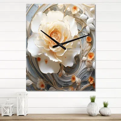 Design Art Exquisite White And Orangerose Blooming - Rose Wall Clock Oversized