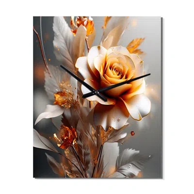 Design Art Exquisite White Rose Delicate Glam Illustration I - Rose Modern Wall Clock