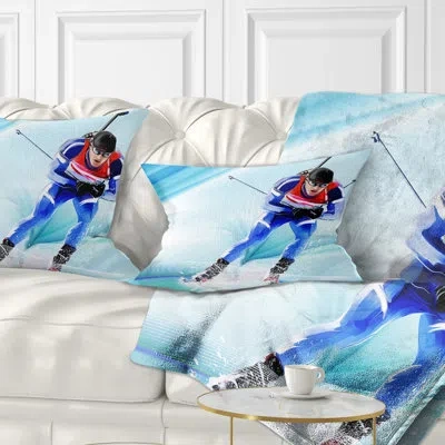 Design Art Extreme Male Skier - Portrait Printed Throw Pillow