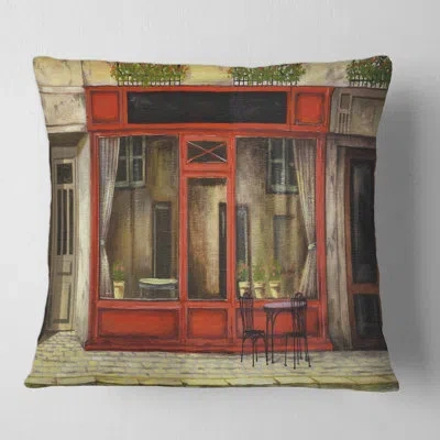 Design Art Facade Of Charming Shop In Paris I Square Pillow Cover & Insert In Red