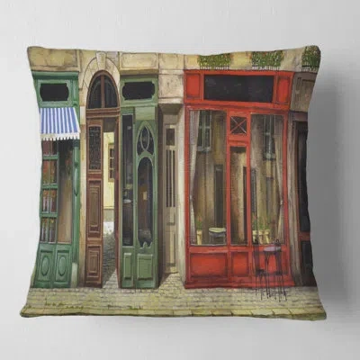 Design Art Facade Of Charming Shop In Paris Ii Square Pillow Cover And Insert In Red