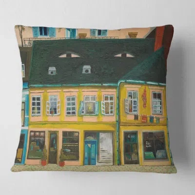 Design Art Facade Of Houses In Street In Paris Square Pillow Cover & Insert In Yellow
