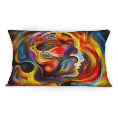 Design Art Face Emerging From Strokes Of Red And Yellow -1 Modern Printed Throw Pillow