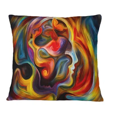 Design Art Face Emerging From Strokes Of Red And Yellow - Modern Printed Throw Pillow