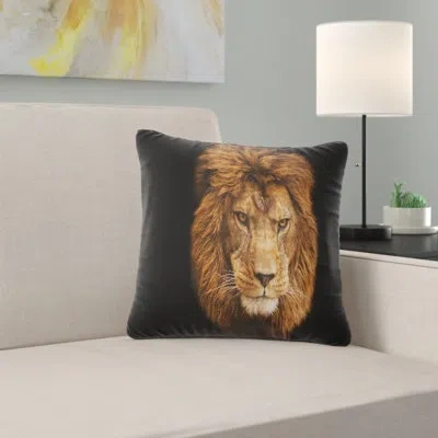Design Art Face Of Male Lion On Black - Animal Printed Pillow
