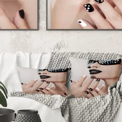 Design Art Face Of Woman With Black Makeup And Manicure Ii -1 Printed Throw Pillow
