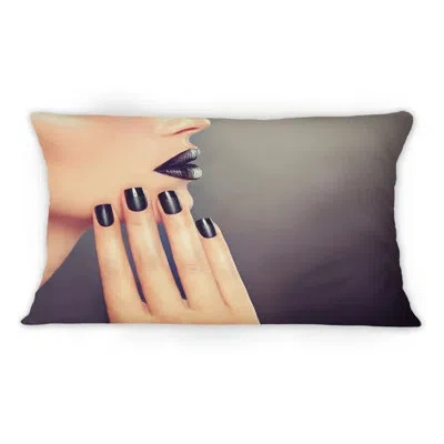 Design Art Face Of Woman With Black Makeup And Manicure Iii -1 Glam Printed Throw Pillow
