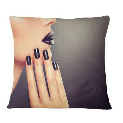 Design Art Face Of Woman With Black Makeup And Manicure Iii - Glam Printed Throw Pillow