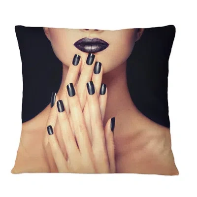 Design Art Face Of Woman With Black Makeup And Manicure Iv - Glam Printed Throw Pillow