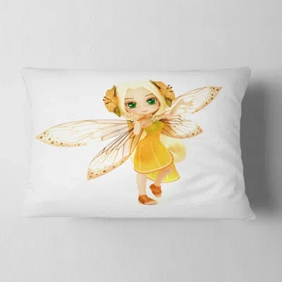 Design Art Fairy Woman With Yellow Wings - Floral Printed Pillow