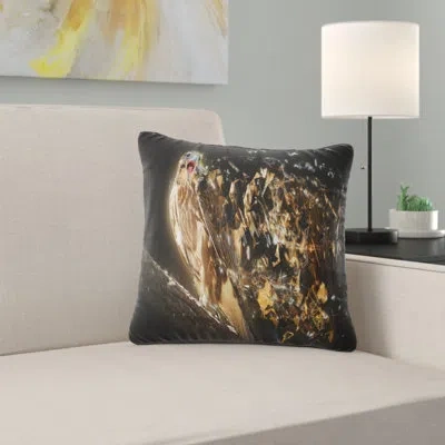Design Art Falcon With Open Beak - Animal Printed Pillow In Brown