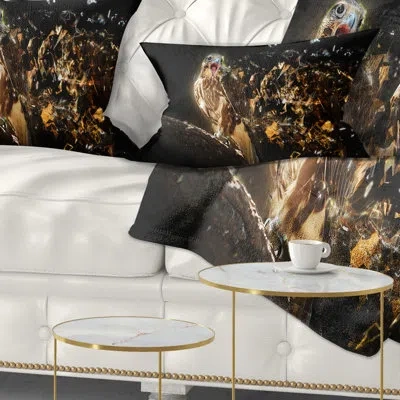 Design Art Falcon With Open Beak - Animal Printed Throw Pillow