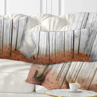 Design Art Fall Forest With Trees At Mist - Forest Printed Throw Pillow