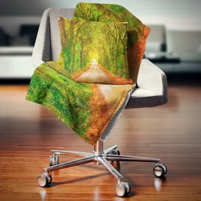 Design Art Fall Greenery And Road Straight Ahead Forest Pillow
