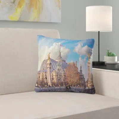 Design Art Famous Great Palace In Paris - Cityscape Printed Pillow In Brown