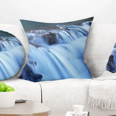 Design Art Fantastic Blue Water Cascade - Landscape Printed Throw Pillow