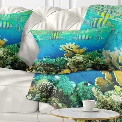 Design Art Fantastic Red Sea Coral Fish - Sea & Shore Printed Throw Pillow