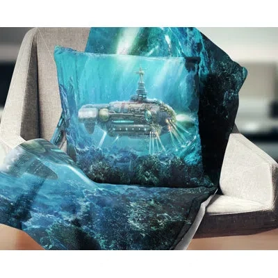 Design Art Fantastic Submarine - Others Printed Pillow In Blue;gray