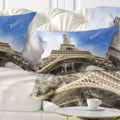 Design Art Fantastic View Of Paris Paris Eiffel Towerfrom Ground Cityscape Square Pillow Cover & Insert In Blue