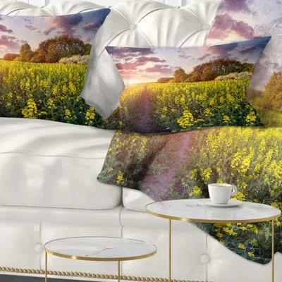 Design Art Fantastic Yellow Field At Sunset - Landscape Printed Throw Pillow