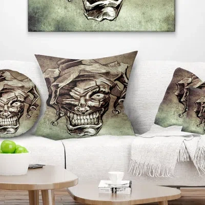 Design Art Fantasy Clown Joker Tattoo Sketch - Animal Printed Pillow In Blue;black;brown;green;red;yellow