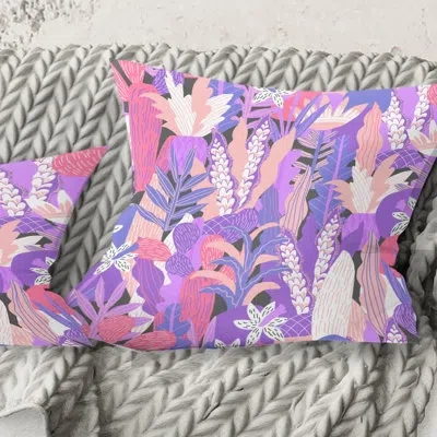 Design Art Fantasy Flowers In Purple - Mid-century Modernprinted Throw Pillow