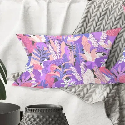 Design Art Fantasy Flowers In Purple - Mid-century Modernprinted Throw Pillow