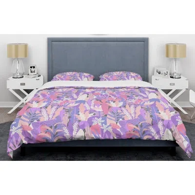 Design Art Fantasy Flowers Mid-century Duvet Cover Set In Purple