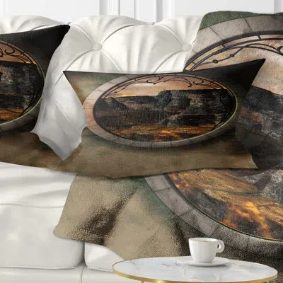 Design Art Fantasy Landscape With Frame Photography Rectangular Pillow Cover & Insert In Brown