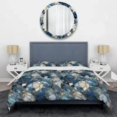 Design Art Fantasy Marble Pattern Ii - Marble Duvet Cover Set - Microfiber Polyester In Blue;gold