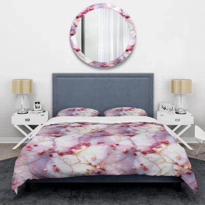 Design Art Fantasy Marble Pattern - Marble Duvet Cover Set - Microfiber Polyester In Pink;gold
