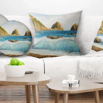 Design Art Faraglioni On Island Capri - Sea & Shore Printed Pillow In Blue
