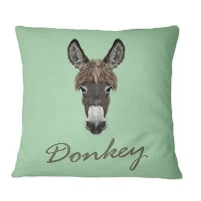 Design Art Farm Donkey Portrait I - Traditional Printed Throw Pillow In Black;green